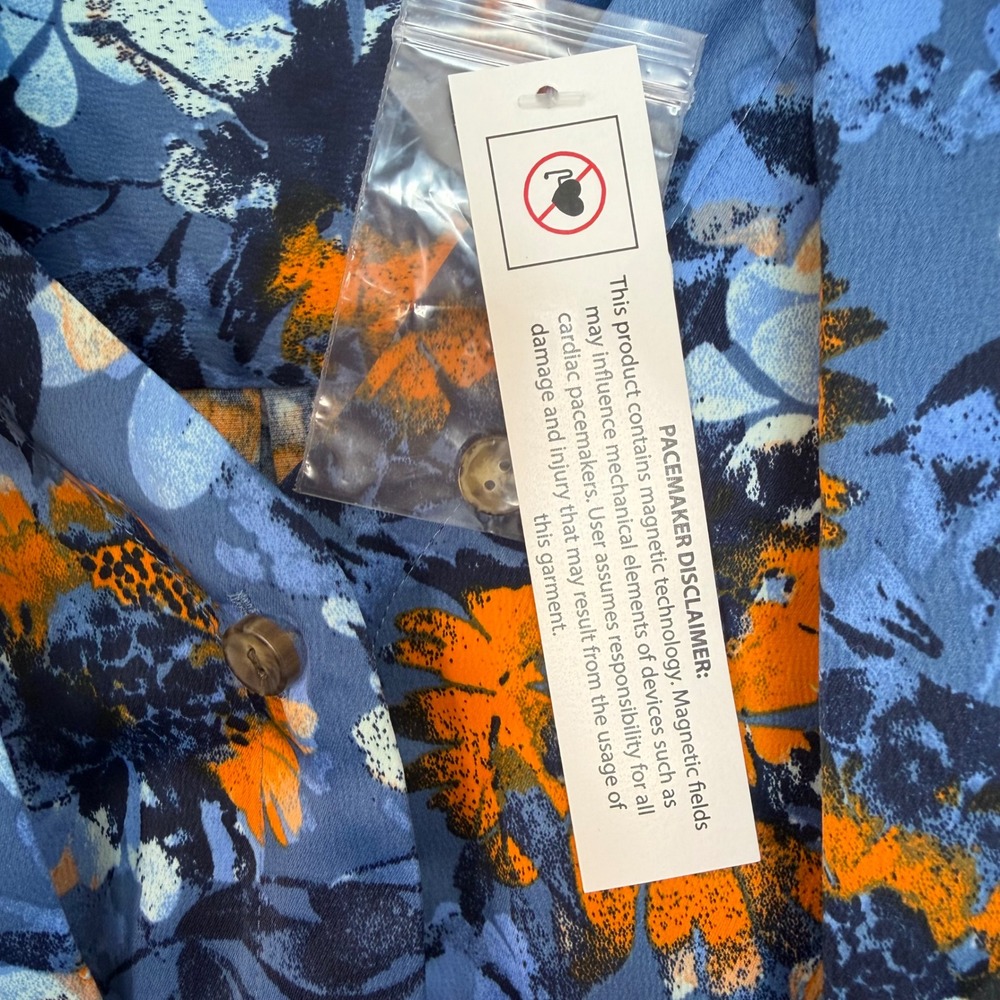 Denim & Co. Adaptive Floral Printed Blouse Neck Tie Detail 2X NEW Blue Orange - Picture 9 of 12